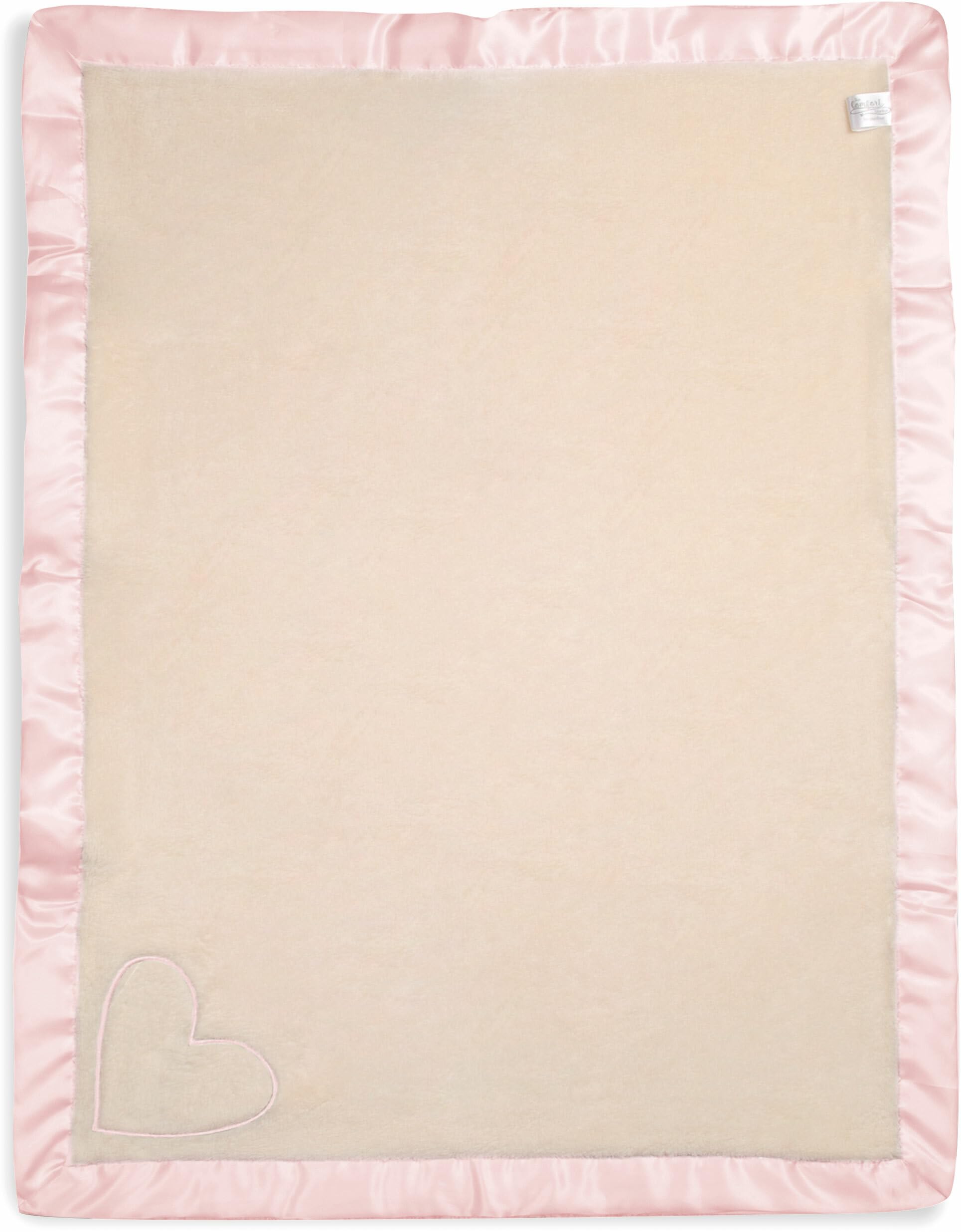 Pavilion - Coperta per neonata con bordo in seta rosa, 70 x 100 cm