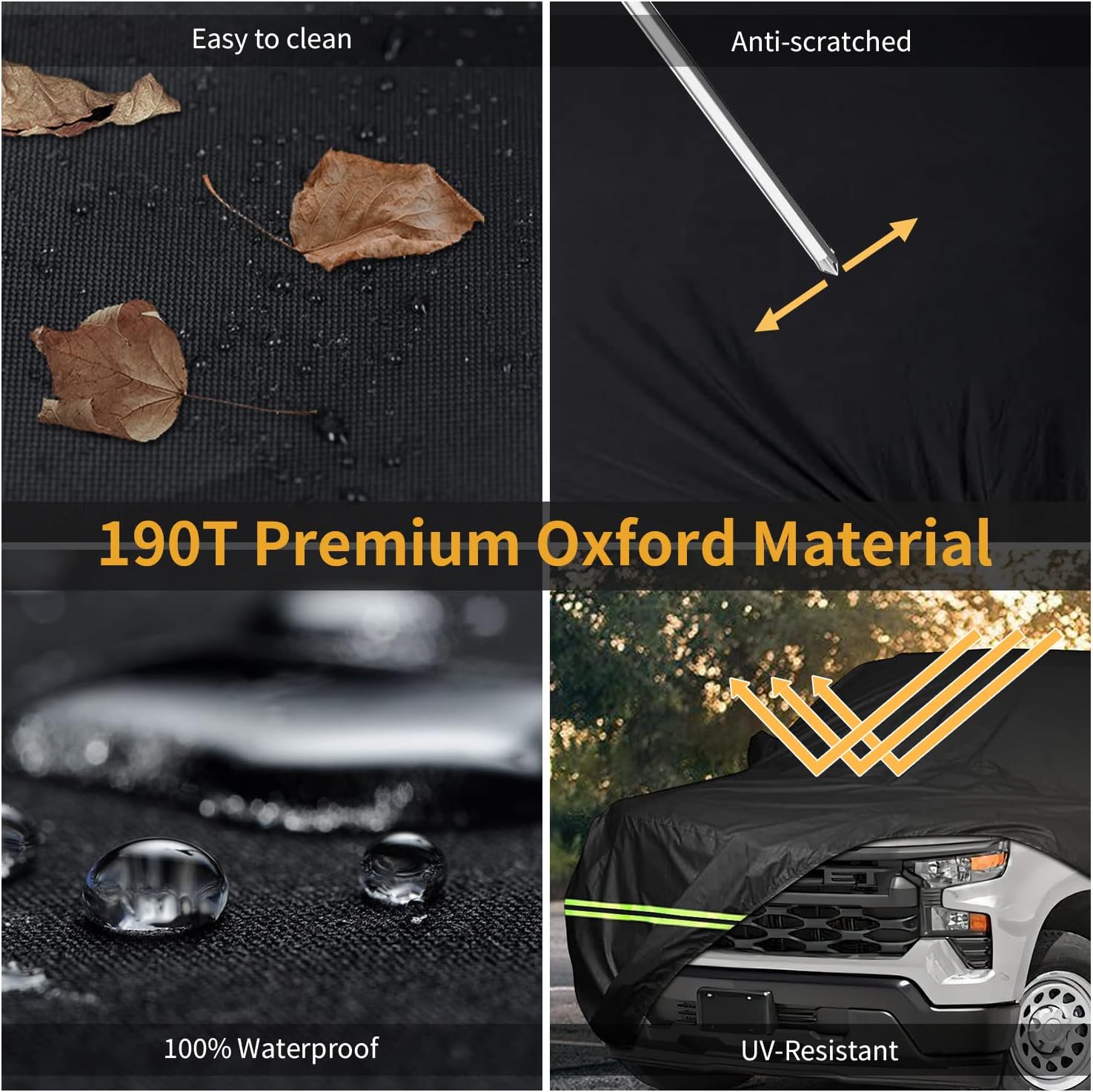 Waterproof Car Cover for Fo-rd F250 F350 Raptor Pickup Truck Super Crew Cab 5FT-8FT Long Bed Truck Cover, All Weather 210T Windproof Car Covers with Door Zipper for Sun Rain Snow UV Protection