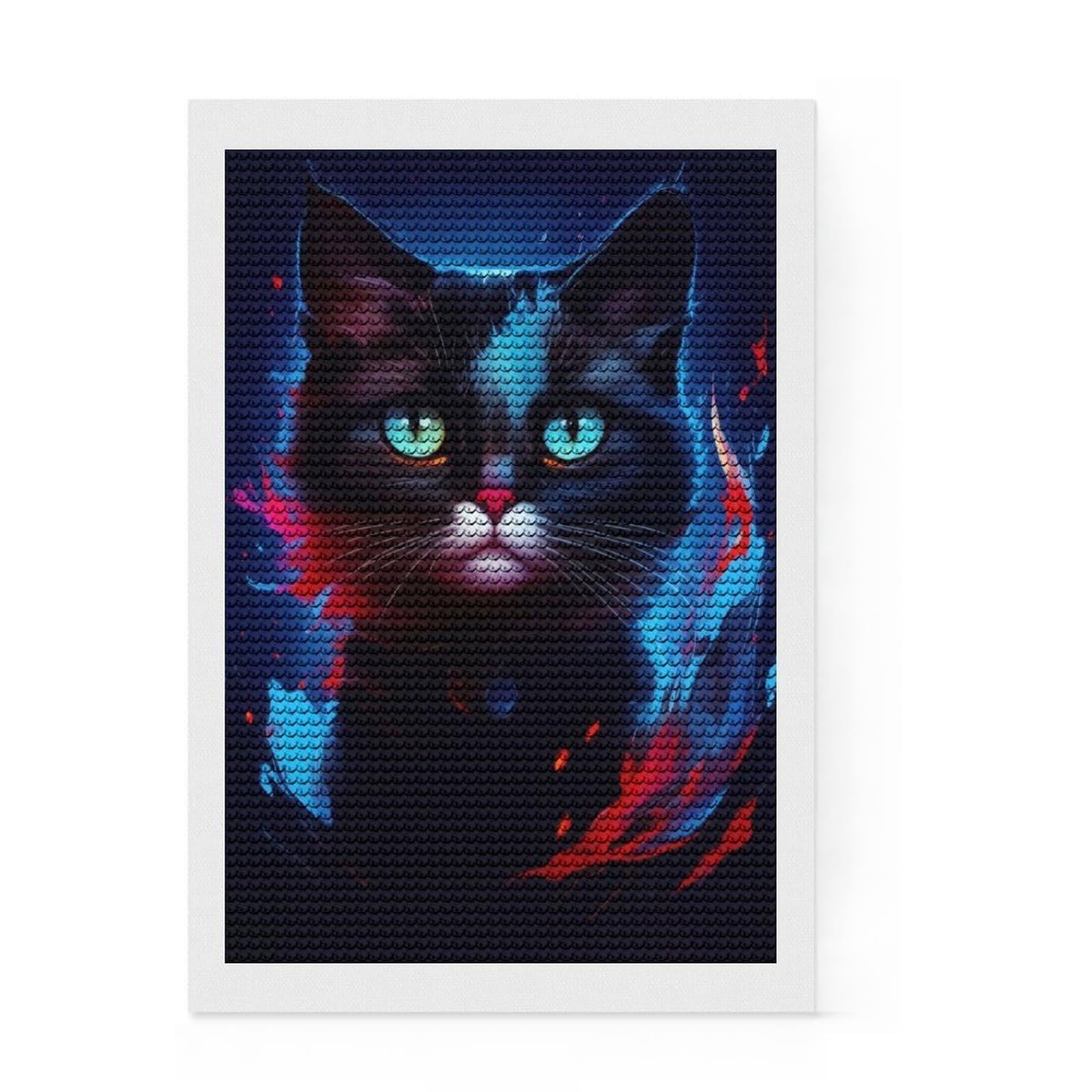 Junmoney Cute Cat Abstract DIY Diamond Art Canvas Kit 8"x12", Farmhouse Decor, Cute Room Decor, with Tool Kit, Fun Craft Activity