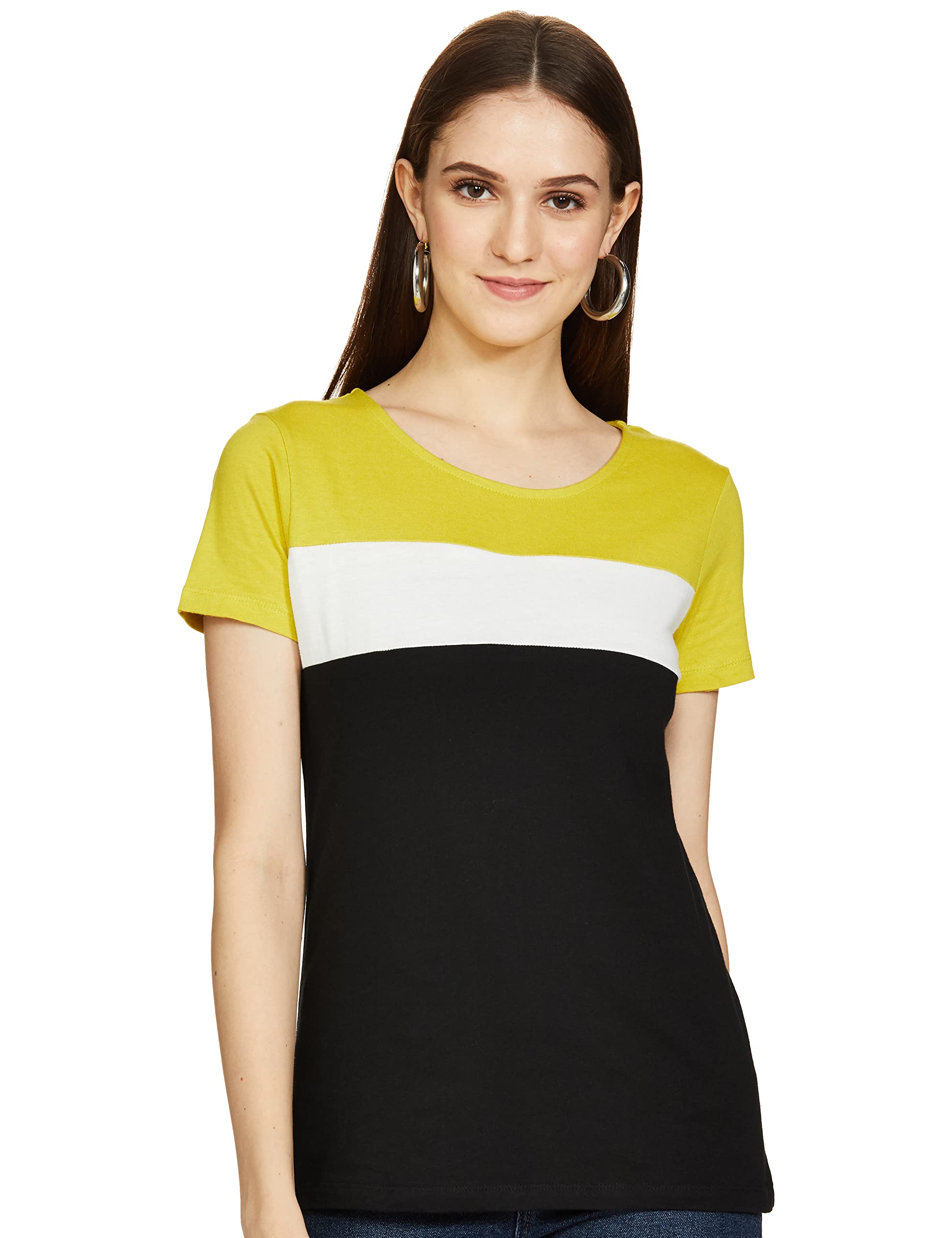 Women Women Striped Round Neck Cropped T-Shirt