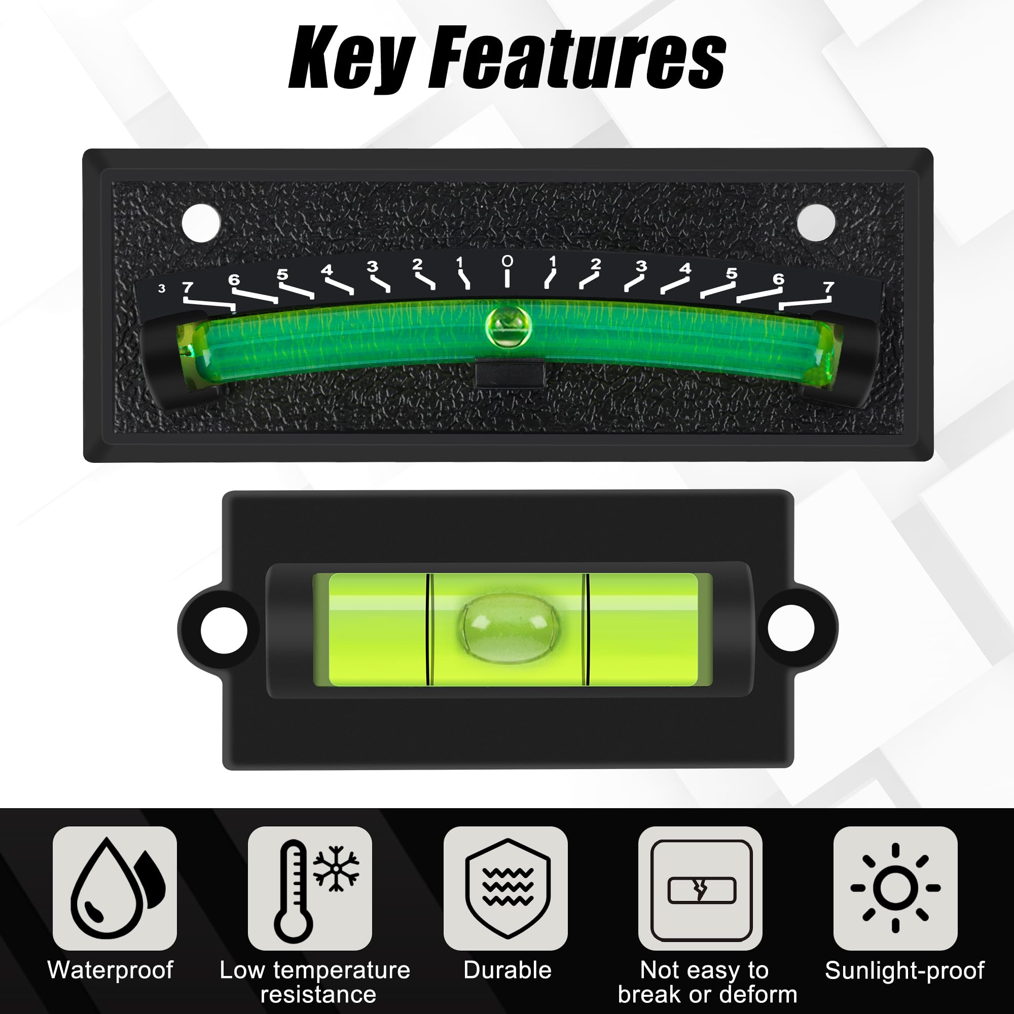 Paquete de 2 + 2 unidades de burbujas autoadhesivas y montadas en la pared, nivel pequeño Larbeti para sistema de nivelación de cámper, RV, remolque, caravana mini niveles de burbuja