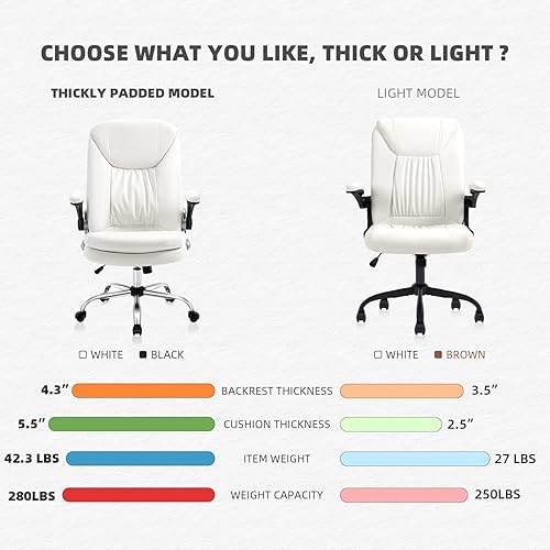 Miniatura 4 de YAMASORO Silla ejecutiva de oficina blanca con respaldo alto para escritorio de oficina con ruedas y brazos abatibles silla de computadora de cuero