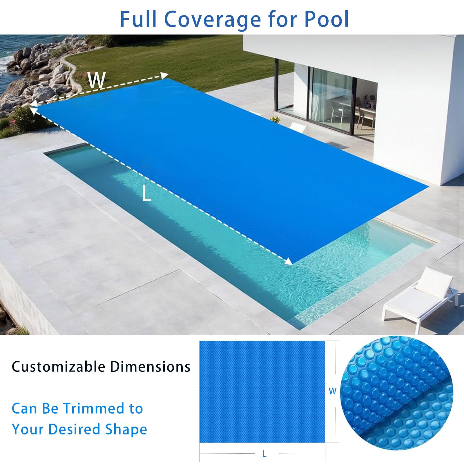 Cubierta Piscinas Manta Térmica 1.3 x 3.9 m Manta Recortable a Medida Cobertor Solar Piscina Rectangular Se Puede Cortar para Jardin y Piscinas, Azul