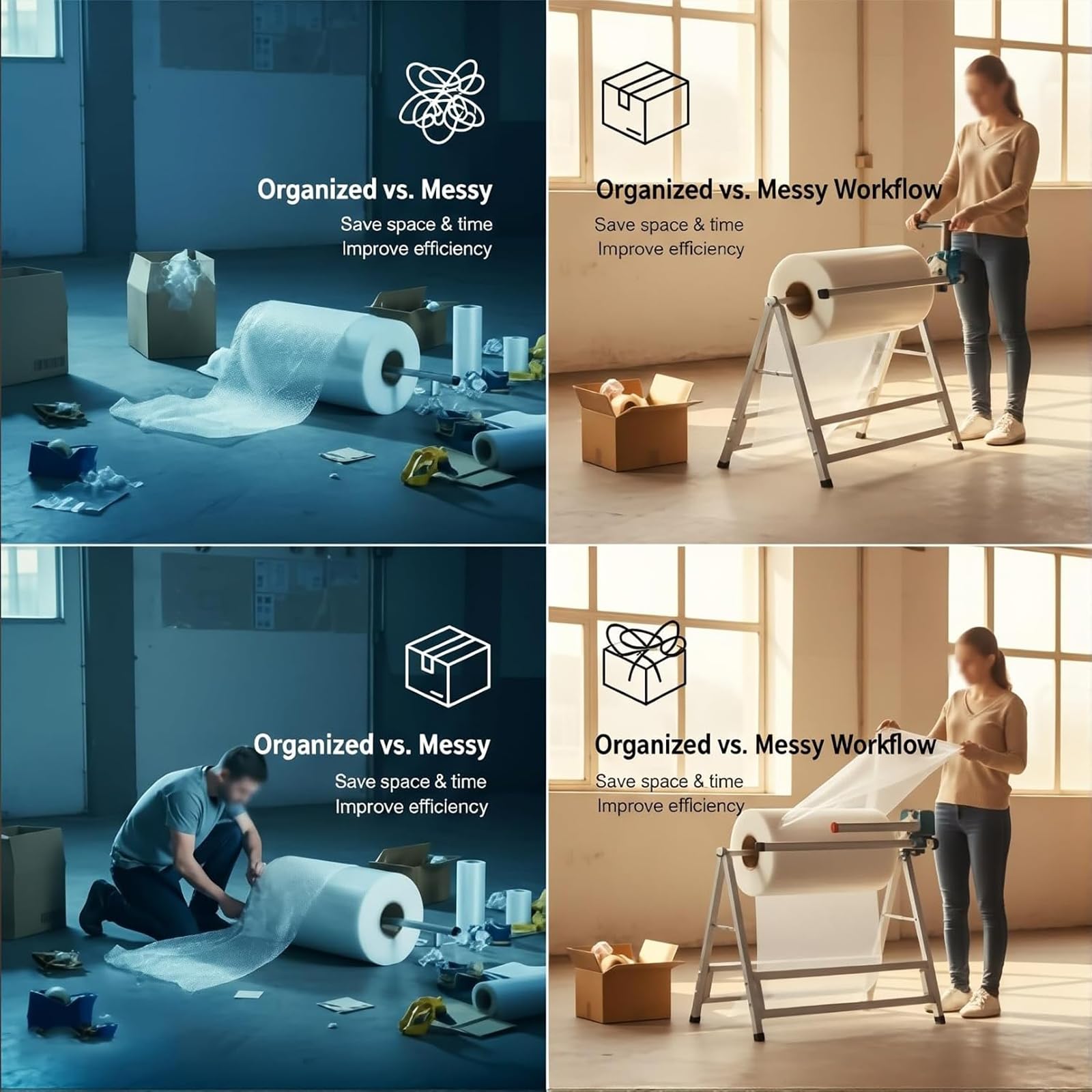 NGARY Dispenser Multiuso per Pluriball, Supporto Pieghevole per Pluriball con Clip di Sicurezza, Telaio Resistente alla Ruggine E Buona capacità di Carico per Imballaggi Commerciali 80cm