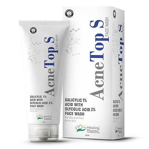 Healing Pharma - AcneTop Salicylic Acid & Glycolic Acid Face Wash Exfoliating Cleanser for Acne, Pimples & Oily Skin With Tea Tree Oil Dermatologically Tested 60 ml