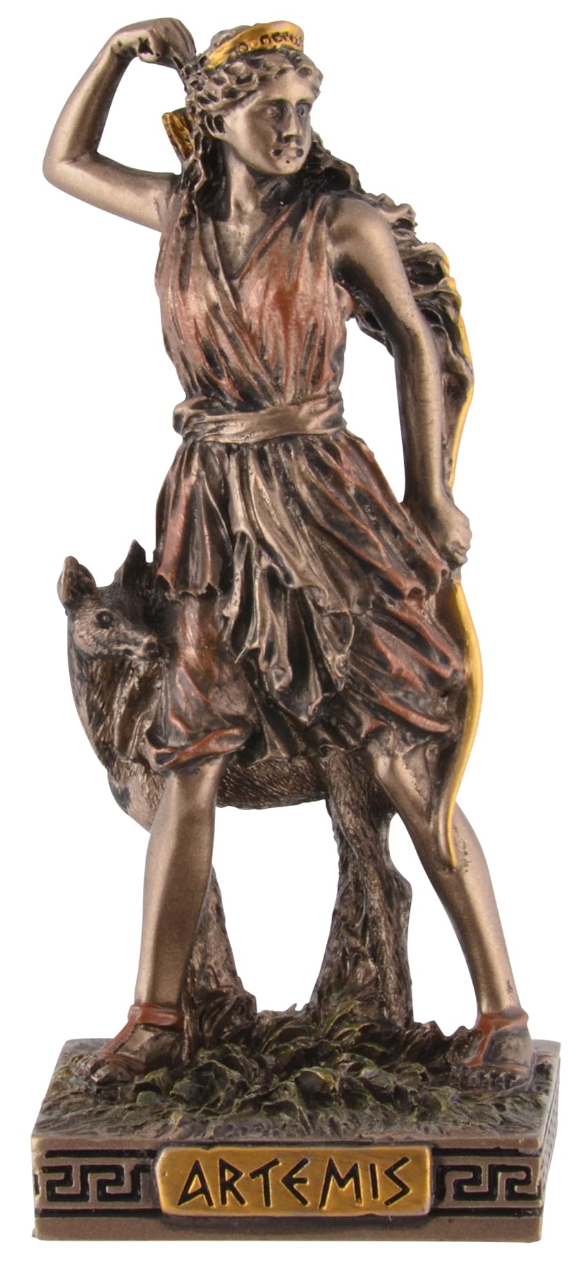 VOGLER Joh. Vogler GmbH Greek Goddess Artemis Miniature, Made of Artificial Stone, Hand Painted with Bronze Paint, Veronese Collection, 708-77444