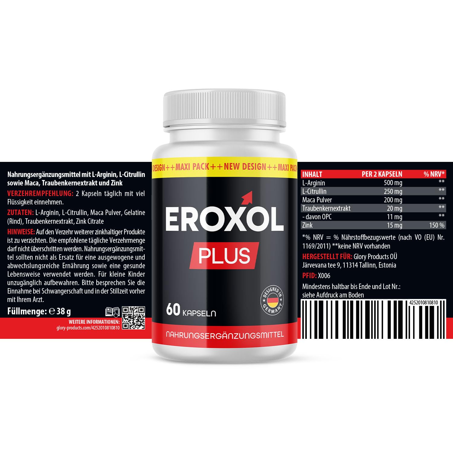Eroxol Plus Kapseln | für mehr Leidenschaft | für aktive Männer | 60 Kapseln Inhalt