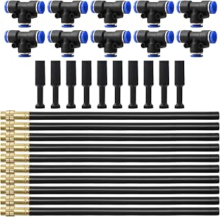 Juego de 10 Boquillas de Riego de 8 mm – Nebulizadoras Ajustables de 20 cm con 10 Conectores Tipo T y 10 Tapones de Estrangulación, para Riego en Invernaderos, Jardines y Césped