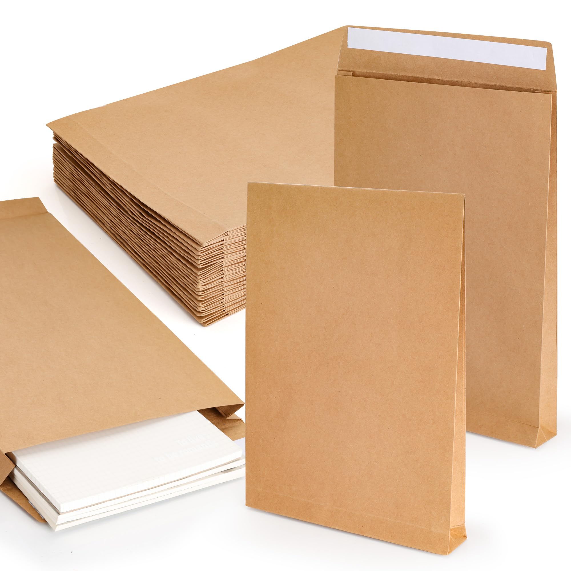 WENLISELL 30 PCS Gusset Envelopes Peel and Seal, 180gsm A4 Manilla Envelopes 40mm Expanding, 238x335x40mm Kraft Envelope for Office, Business, Personal