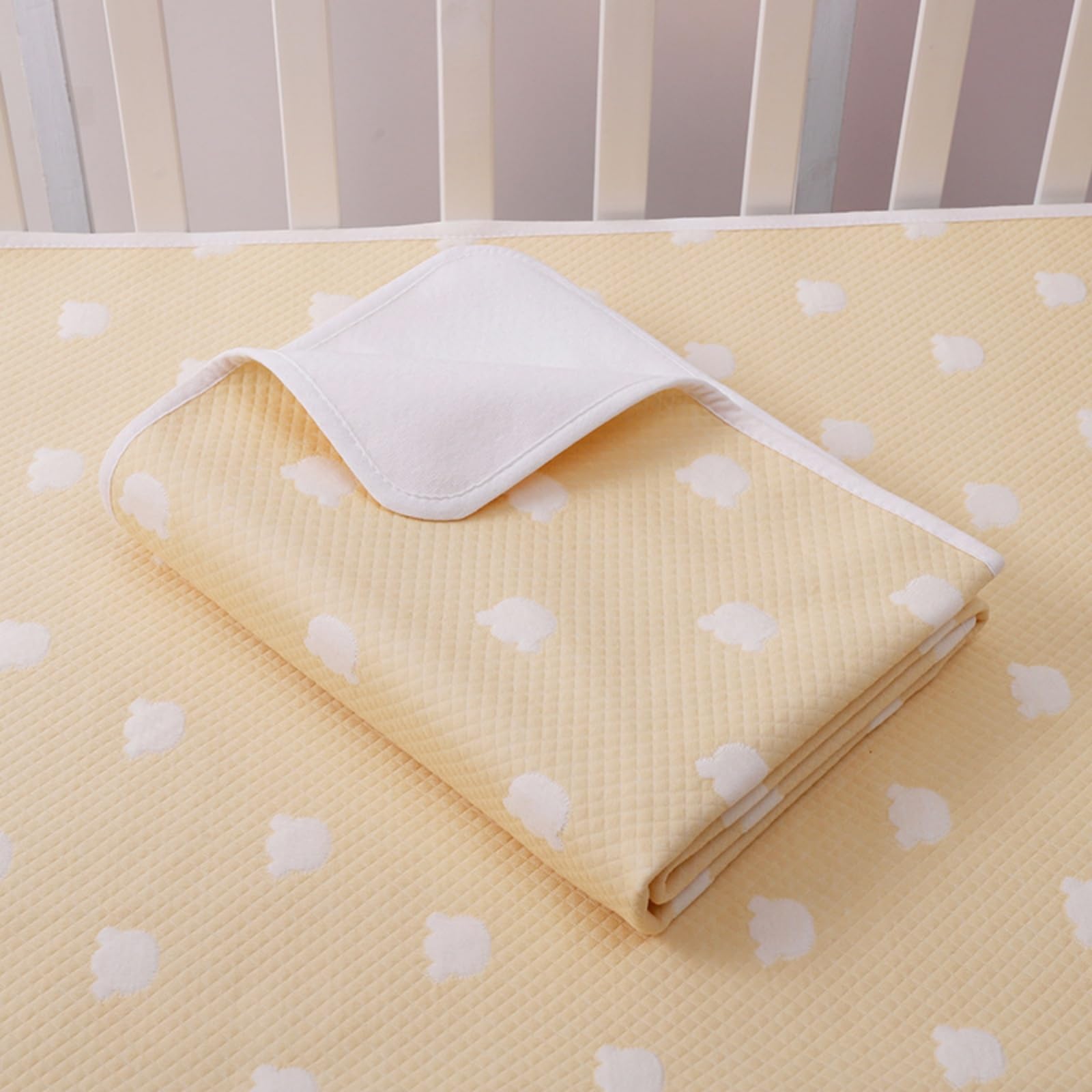 FANSU Empapadores Cama Absorbente Bordado de Oso (Amarillo,200x220cm) | Protector Colchon Impermeable, Protector de Cama Reutilizable para Incontinencia para Silla de Ruedas, Incontinencia
