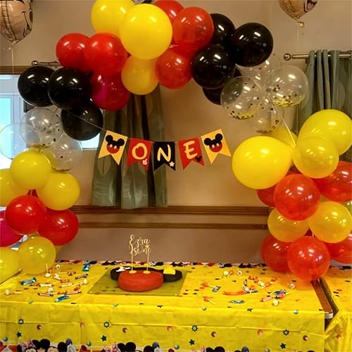 Miniatura 9 de Globos de látex rojo amarillo y negro, 75 globos de látex rojo mate negro y amarillo, globos de 12 pulgadas de color ratón para fiesta de helio para