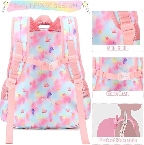 Miniatura 4 de Mochilas para niñas, mochila de sirena con bolsa de almuerzo, caja de lápices para niños, mochila preescolar, juego de mochila para jardín de