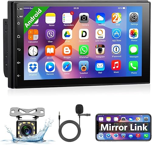 Podofo Android 13 Doble DIN Radio estéreo de coche de 7 pulgadas con pantalla táctil portátil Bluetooth Receptores de audio para automóvil Android