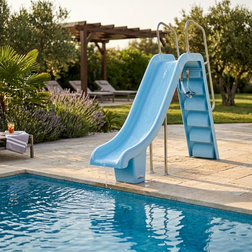 Suinga Tobogán para Piscina Curvado Izquierda 1,78 m | Tobogán Profesional para Piscina Residencial | Tobogán de Poliester
