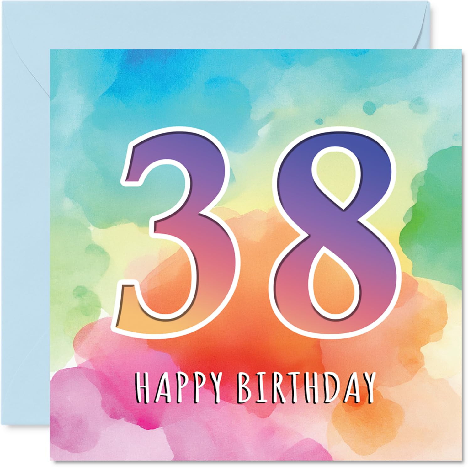 38th Birthday Cards for Women and Men, Colourful Watercolour Age