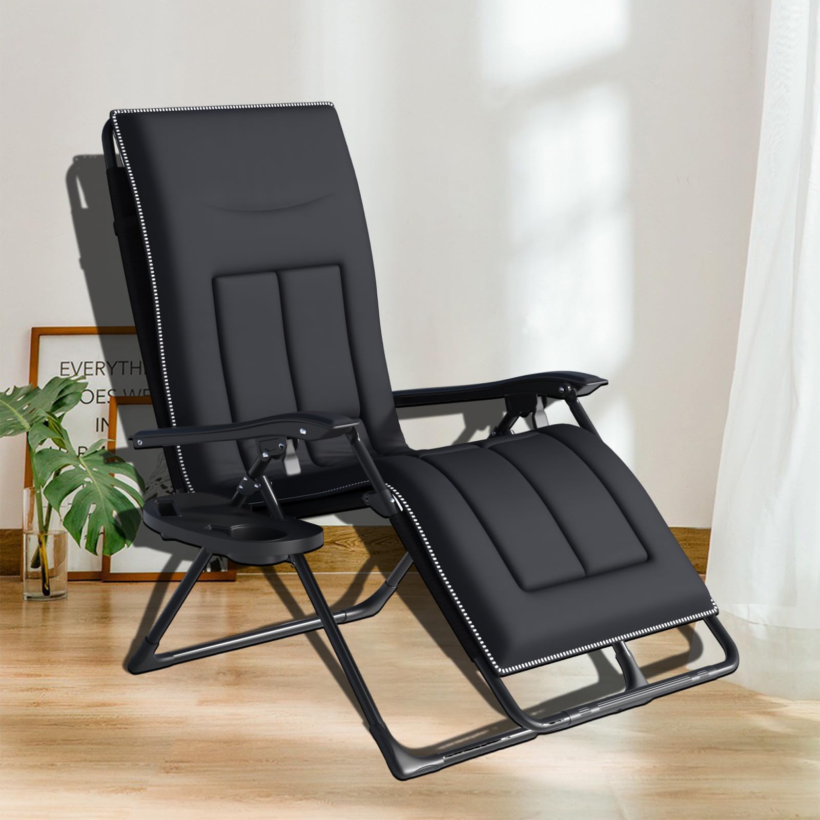 DELONGKE Gravedad Cero Tumbonas Jardin Exterior Plegable,Sillas Acolchadas Reclinables o Hamacas para Playa, Terraza y Camping,Plegable, Ahorra Espacio. (1, Rayas Negras)