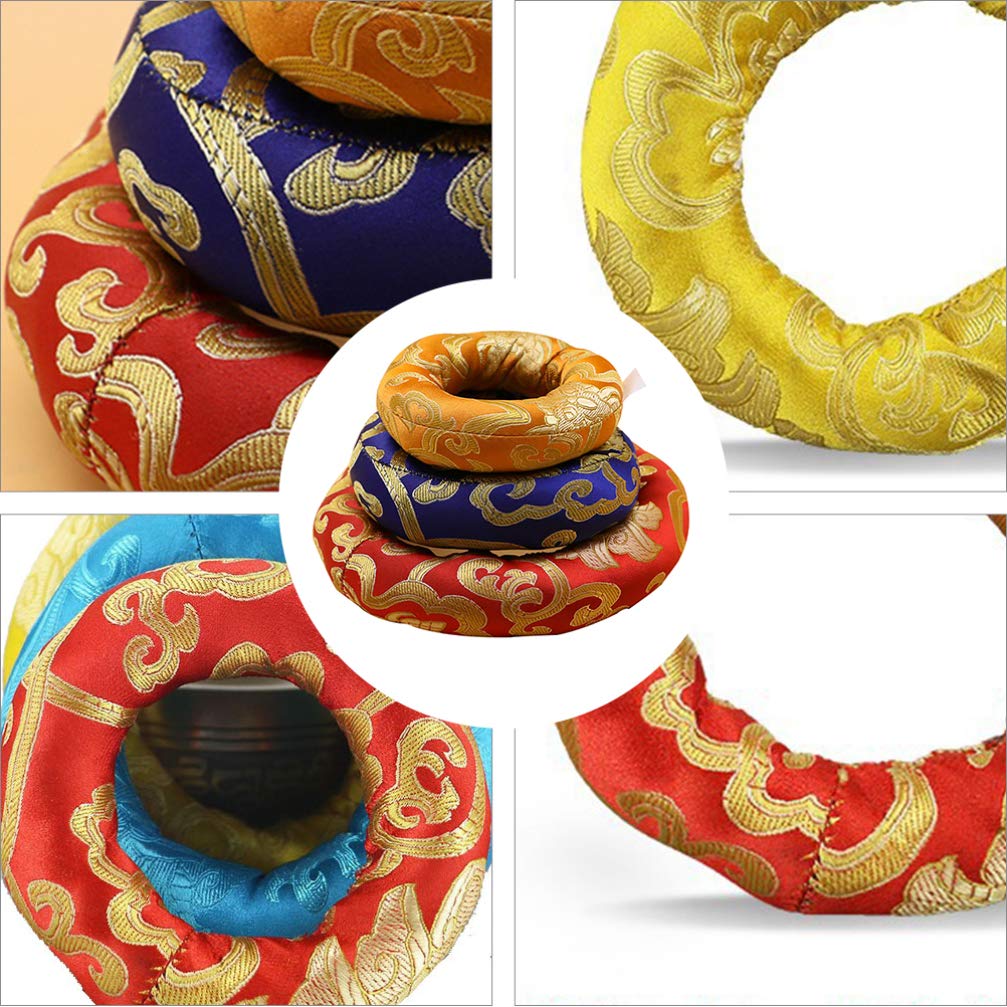 Klangschale Kissen, 3x Handgefertigte Pad für Klangschale aus Baumwolle mit traditionellen Mustern (8+10+12 cm) für Meditation & Yoga - Farben zufällig