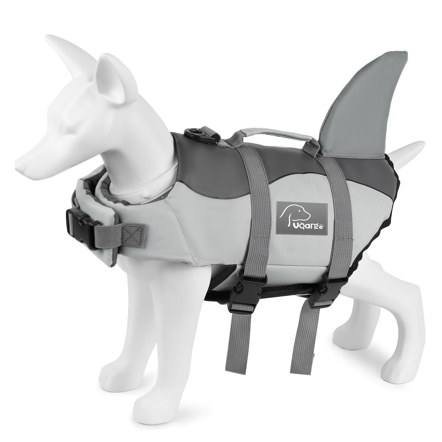 Voarge Giubbotti di salvataggio per cani squalo, Salvagente Cane Squalo con Manico e Catarifrangente, Pet Gilet di sicurezza Costumi da bagno Dog Life VestGrigio, S M (Grau, XS)