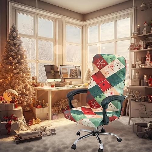 Miniatura 9 de Funda para silla de oficina de Navidad, universal, extraíble, lavable, antipolvo, con estampado de bastón de caramelo, reno, manoplas, diseño de