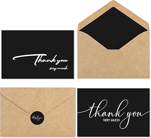 AZAZA Paquete de 24 tarjetas de agradecimiento con sobres y calcomanías, notas de agradecimiento a granel de 4 x 6 pulgadas, tarjetas de