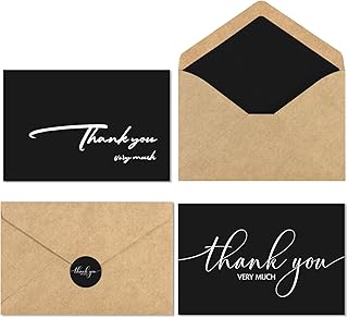 AZAZA 24 Pack Thank You Cards with Envelopes & Stickers,Thank You Notes Bulk 4x6 Inches Blank Thank You Cards for Wedding, Bridal Shower, Baby Shower, Small Business, Funeral,Black