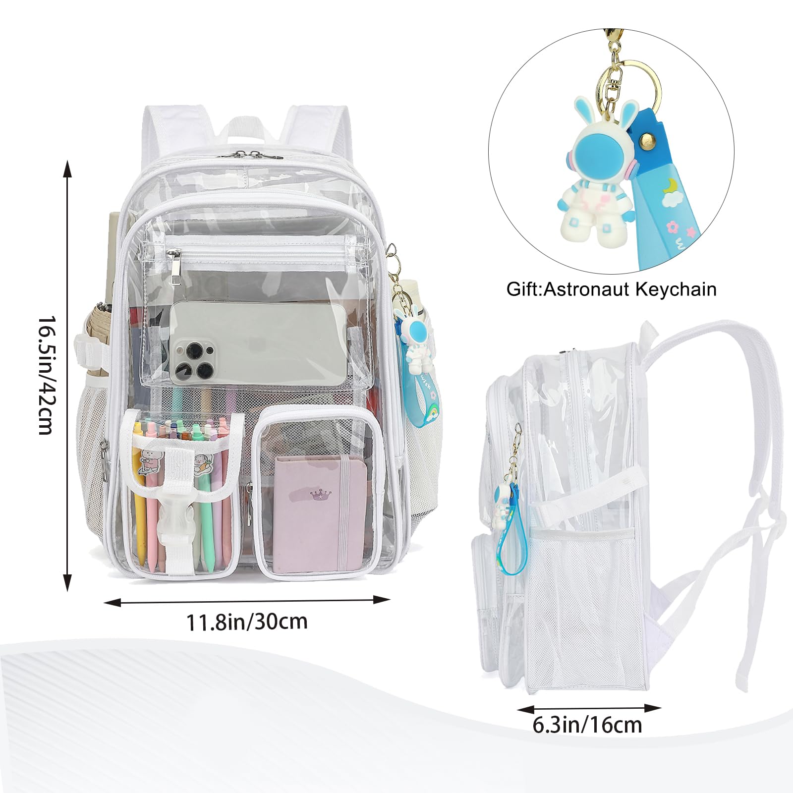 Transparenter Rucksack, strapazierfähig, transparent, Stadiongenehmigt, für Schule, Arbeit, Sport, Reisen