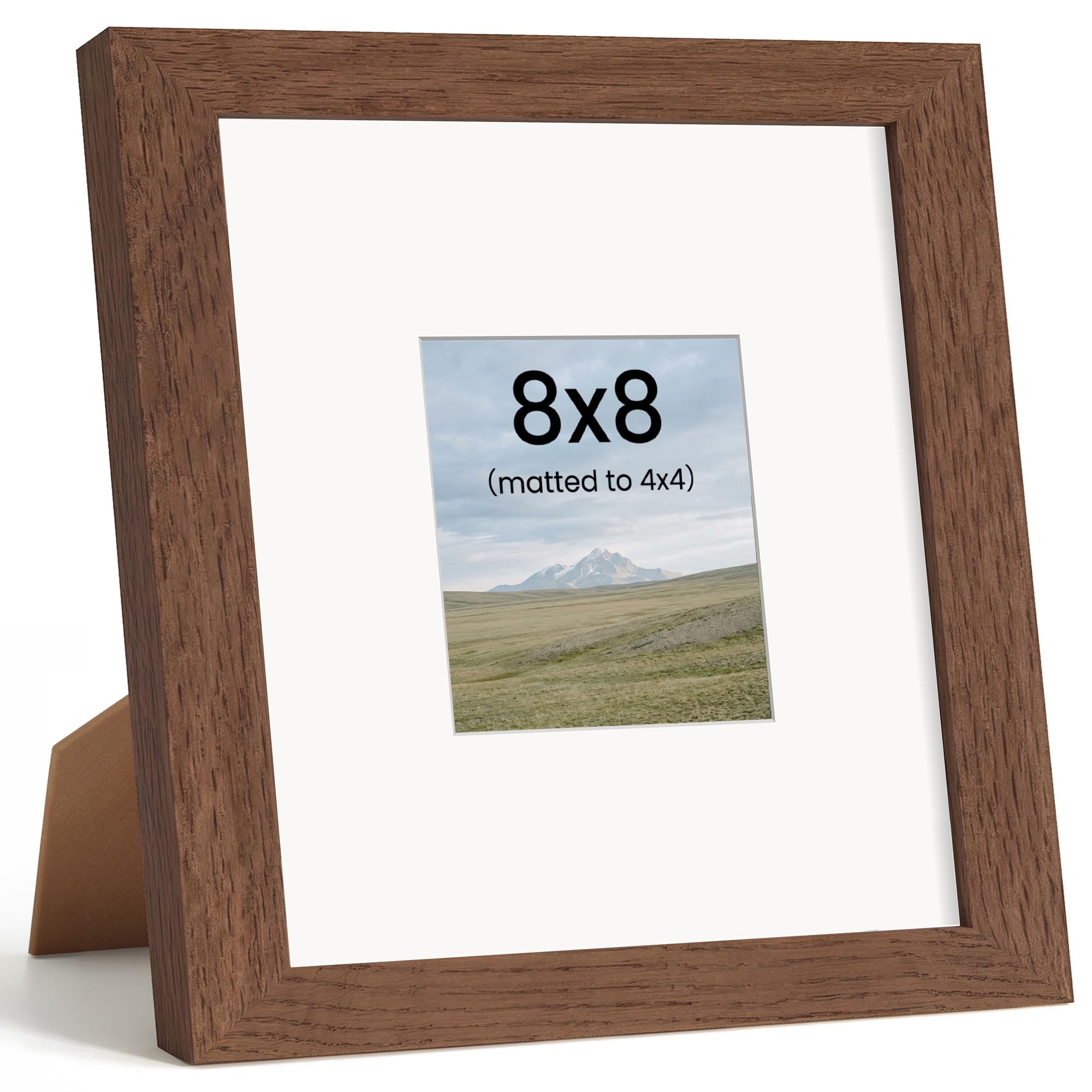 8x8 Photo Frame, Solid Oak Wood, Mat fits 4x4, Tabletop & Wall Mount — image 1