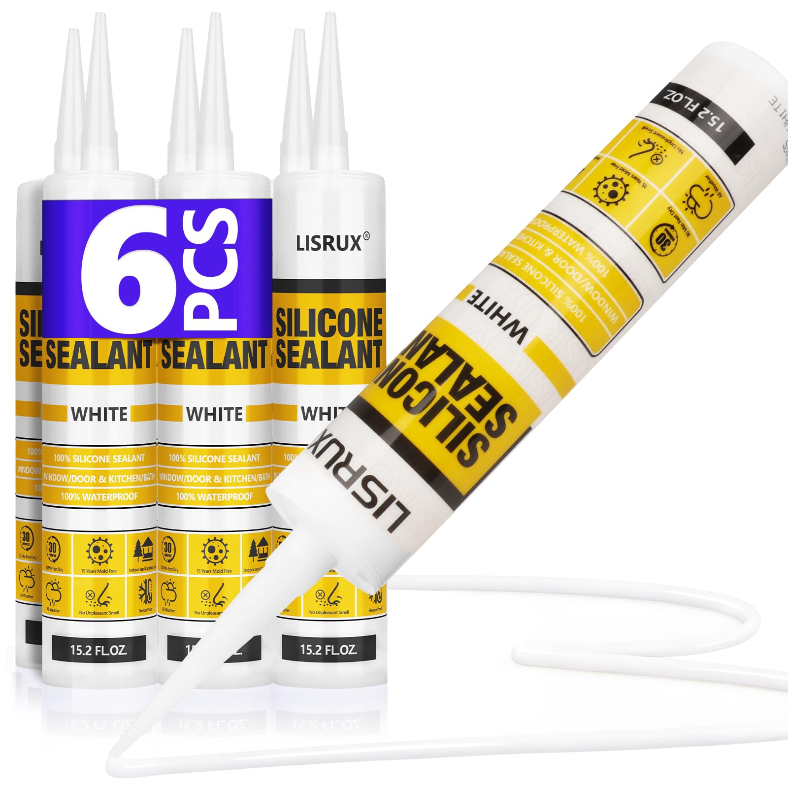 LISRUX Silicone Caulk - Waterproof Window & Door Sealant -1 LISRUX Silicone Caulk - Waterproof Window & Door Sealant -1