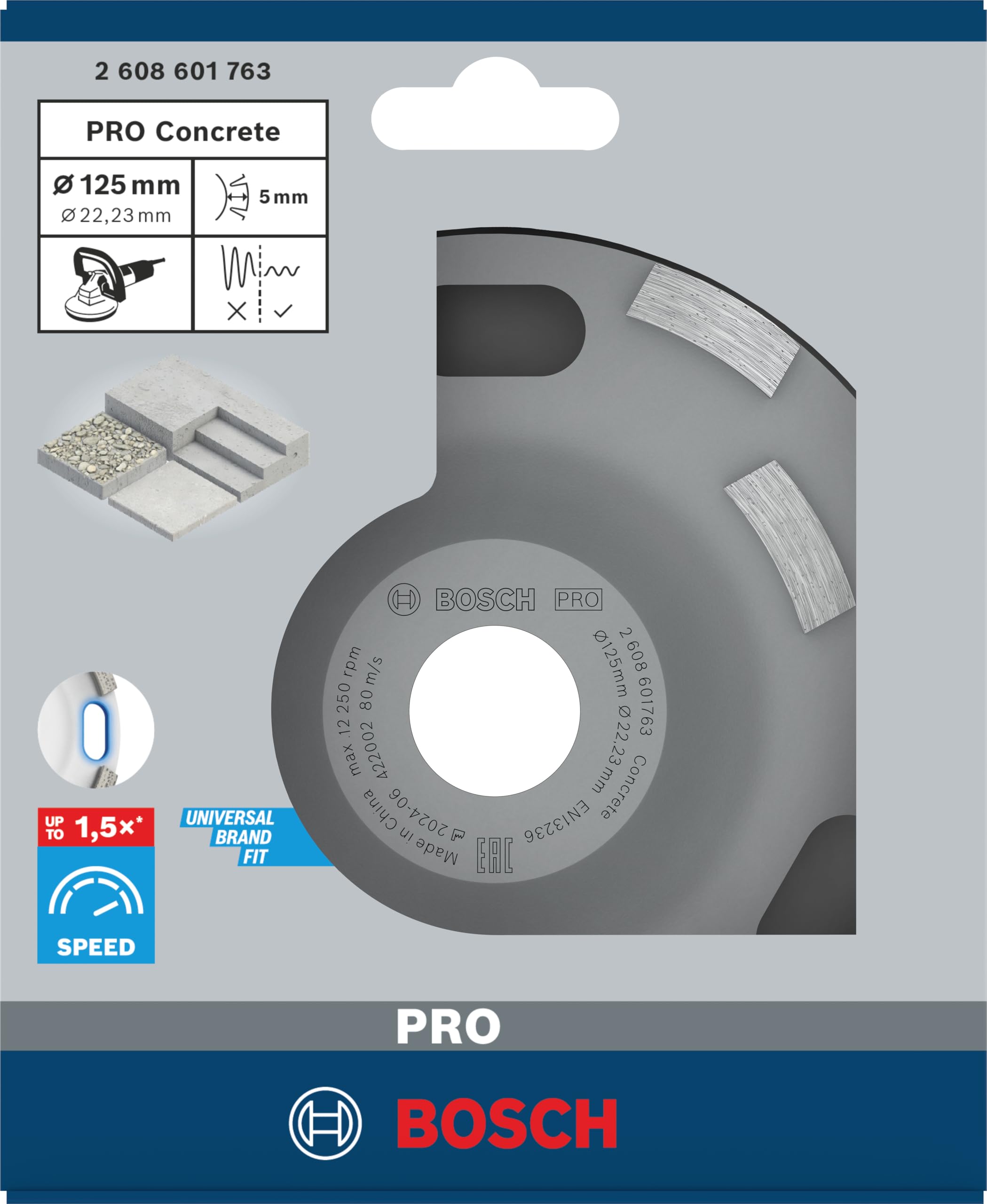 Bosch 1x Meules assiettes diamantées PRO Concrete Speed pour alésage 22,23 et meuleuses à béton (pour Béton, Ø 125 mm, Professional Accessoire Meuleuse à béton)