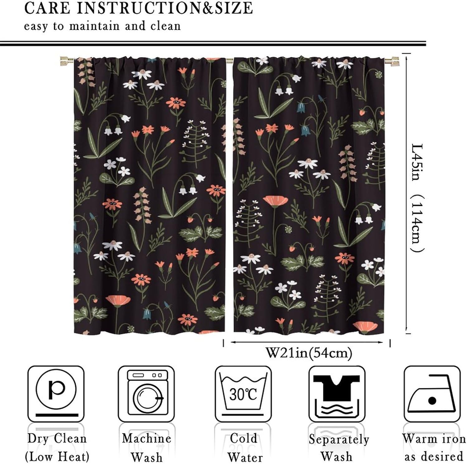 JESTRONRY Floral Print Curtains,Cute Wildflowers Rustic Print Vintage Style Blackout Rod Pocket Window Drapes for Living Room Bedroom Kitchen Bathroom Home Decor W42xL45in