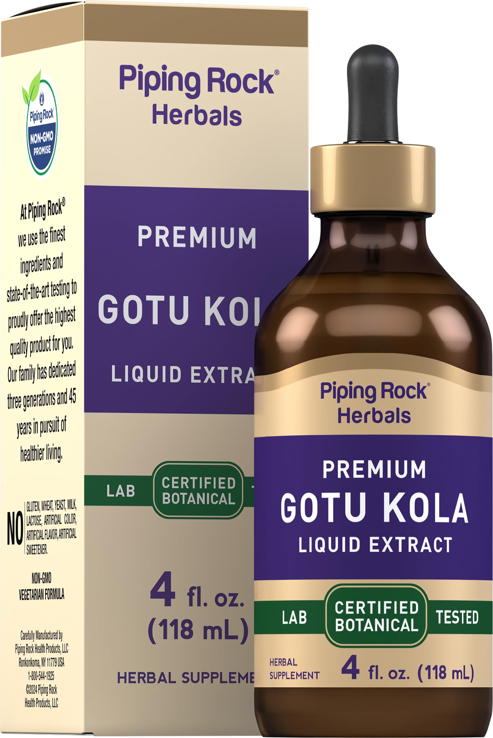 Piping Rock Gotu Kola Extract | 4 Fl Oz | Premium Liquid Herbal Supplement | Vegetarian | Alcohol Free | Non-GMO, Gluten Free