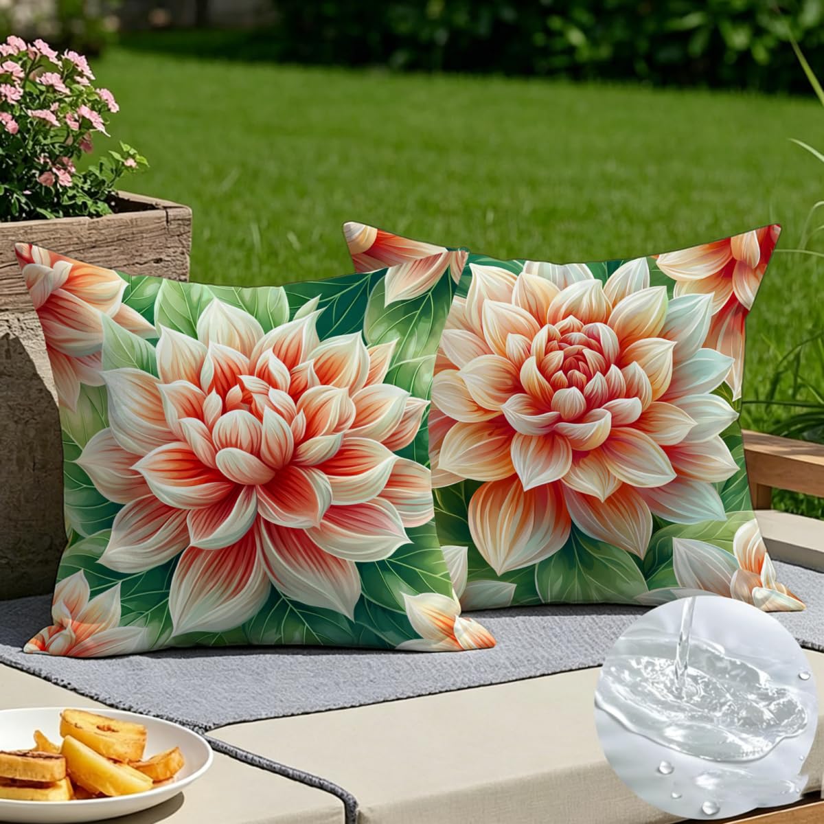 Housse coussin rose 50x50 en lin pour décorer le canapé du salon et les chaises de jardin