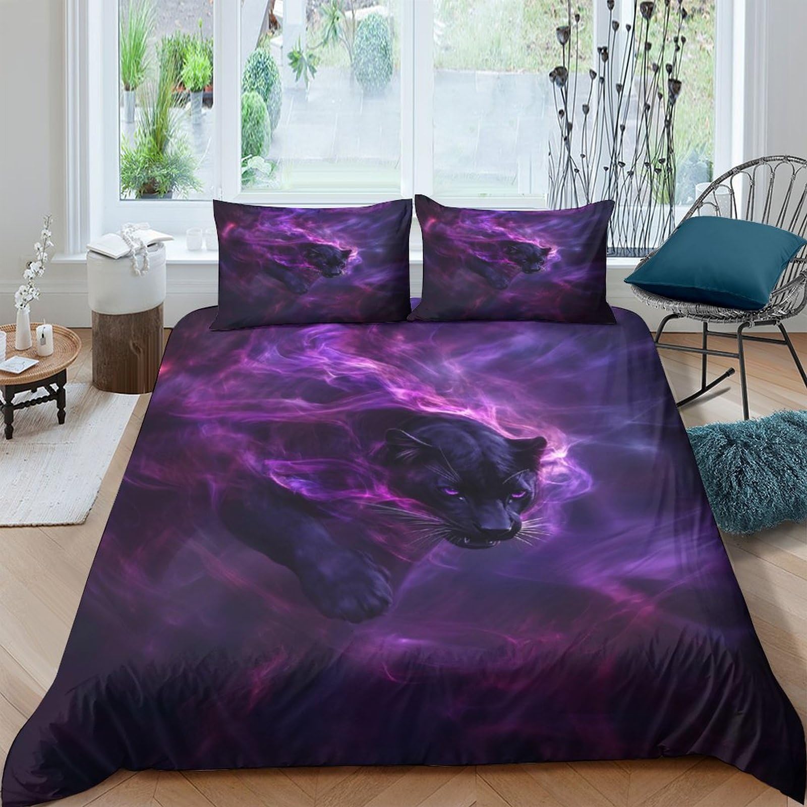 3D Printed mystical panther Duvet Cover Microfiber fantasy digital art Bedding Cover Lightweight Hypoallergenic Shrink Resistant Quick Drying for Home Daily Use Single（135x200cm）