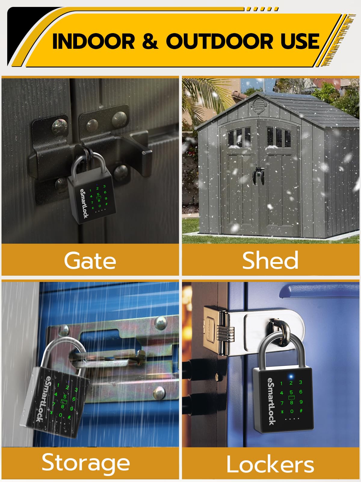 Pothunder Robustes intelligentes Vorhängeschloss, Bluetooth-Vorhängeschloss mit Code und RFID, Outdoor-Vorhängeschloss mit Schlüssel, wetterfestes biometrisches Digitalschloss für Tor, Schuppen, Zaun,