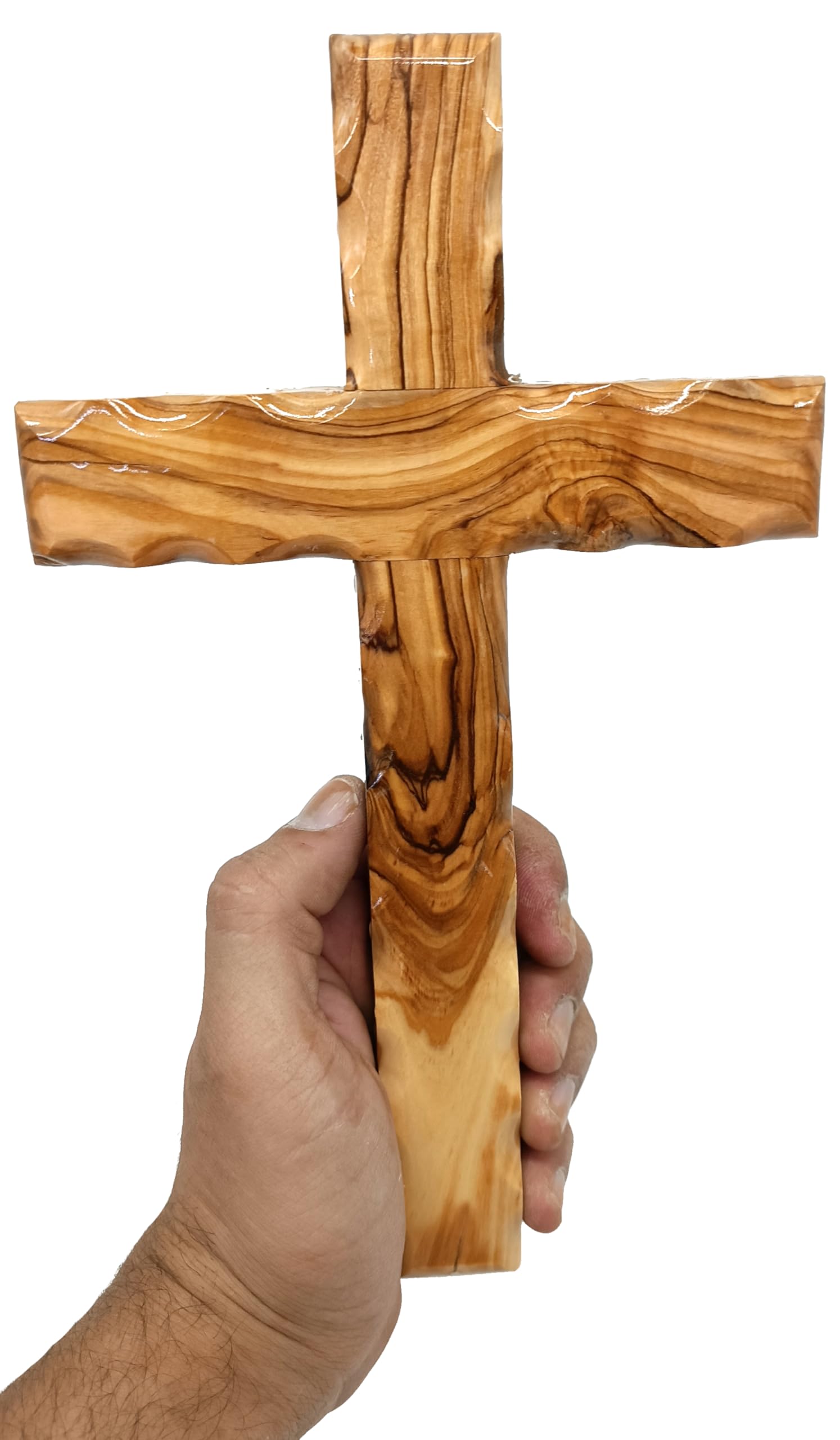 Zuluf Wooden Olivewood Plain Cross For Wall decor | Large Wall Cross Christian Religious Gift | Wall Art Home Room Décor | Jerusalem Decorative Wall Cross with Holy Land Certificate | 25cm / 9.8"