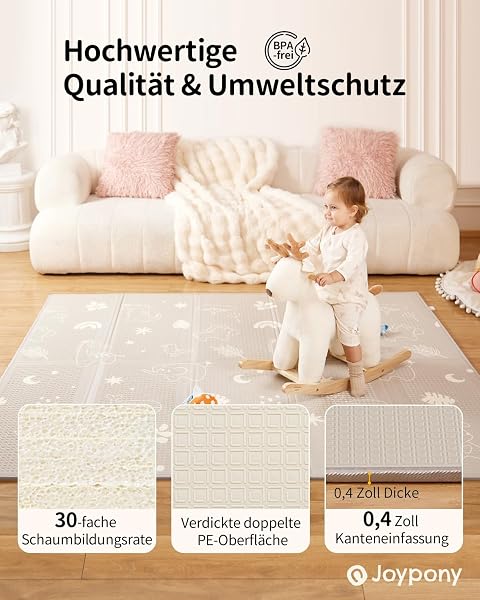 Joypony Tapis d'Éveil Bébé Pliable 120x120cm, Tapis de Jeu en Mousse XPE Épais, Imperméable & Antidérapant, Double Face Alphabet & Forêt, Sac de Transport Inclus - Forêt - 3