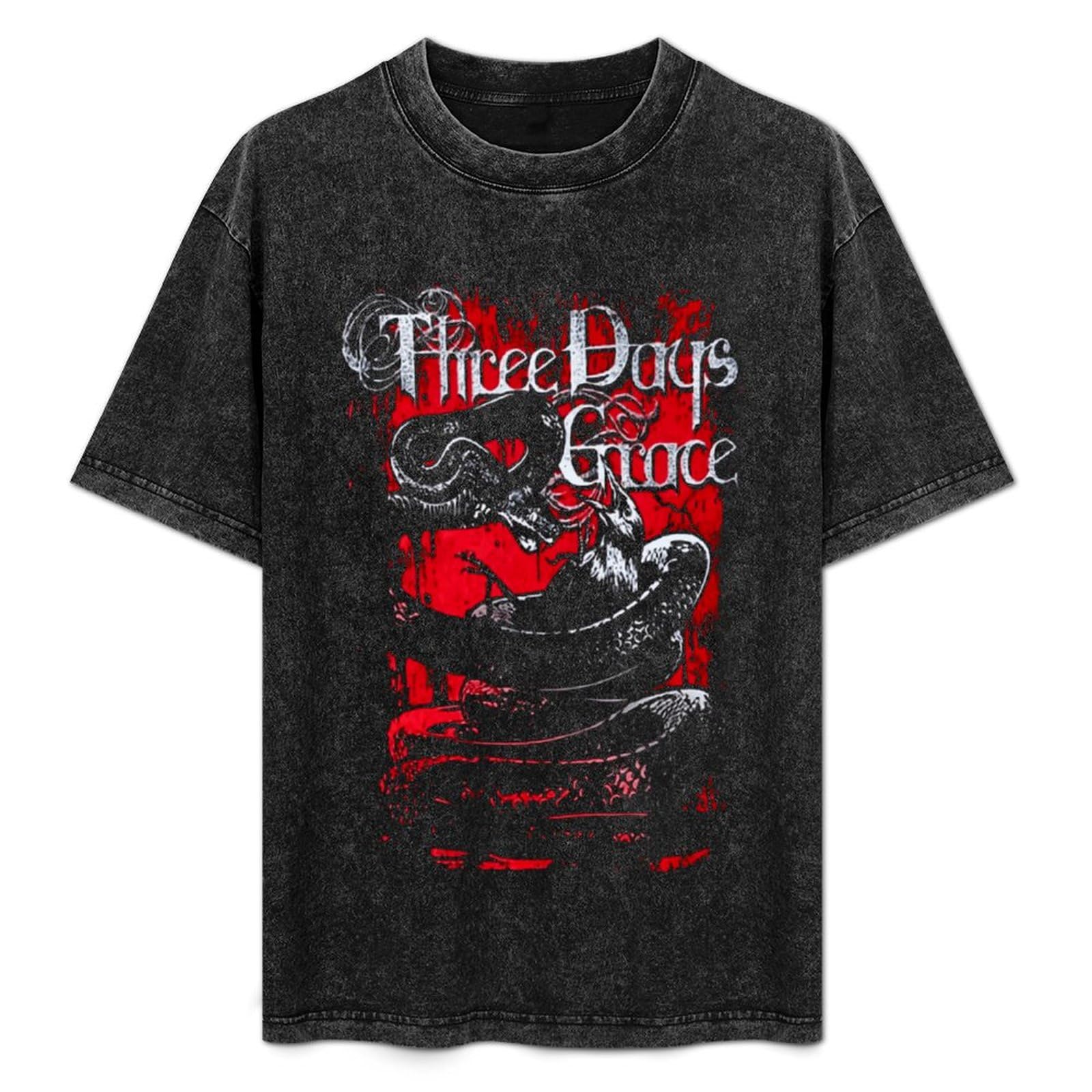 Vintage Oversized T-Shirt Cotton Three Days Grace Graphic Short Sleeve Shirts Round Neckline Clothing Unisex Tees Shirt