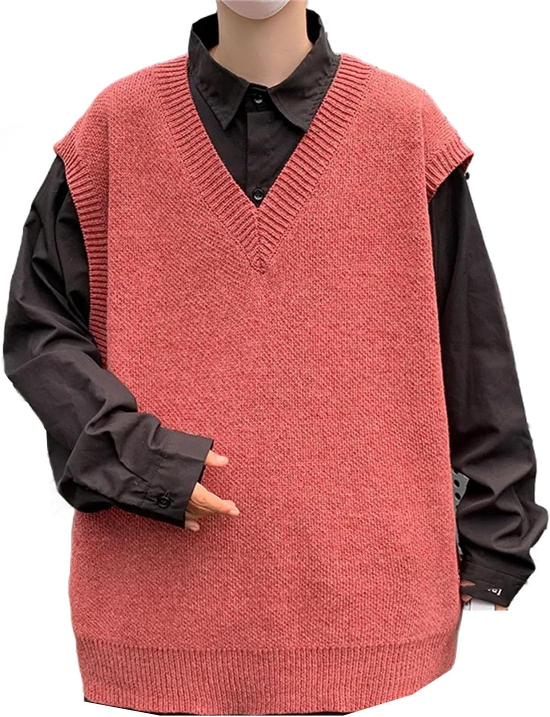 Mens Streetwear Loose Sweater Vest Casual Thermal Oversized Winter Sweater Vests for Daily Wear