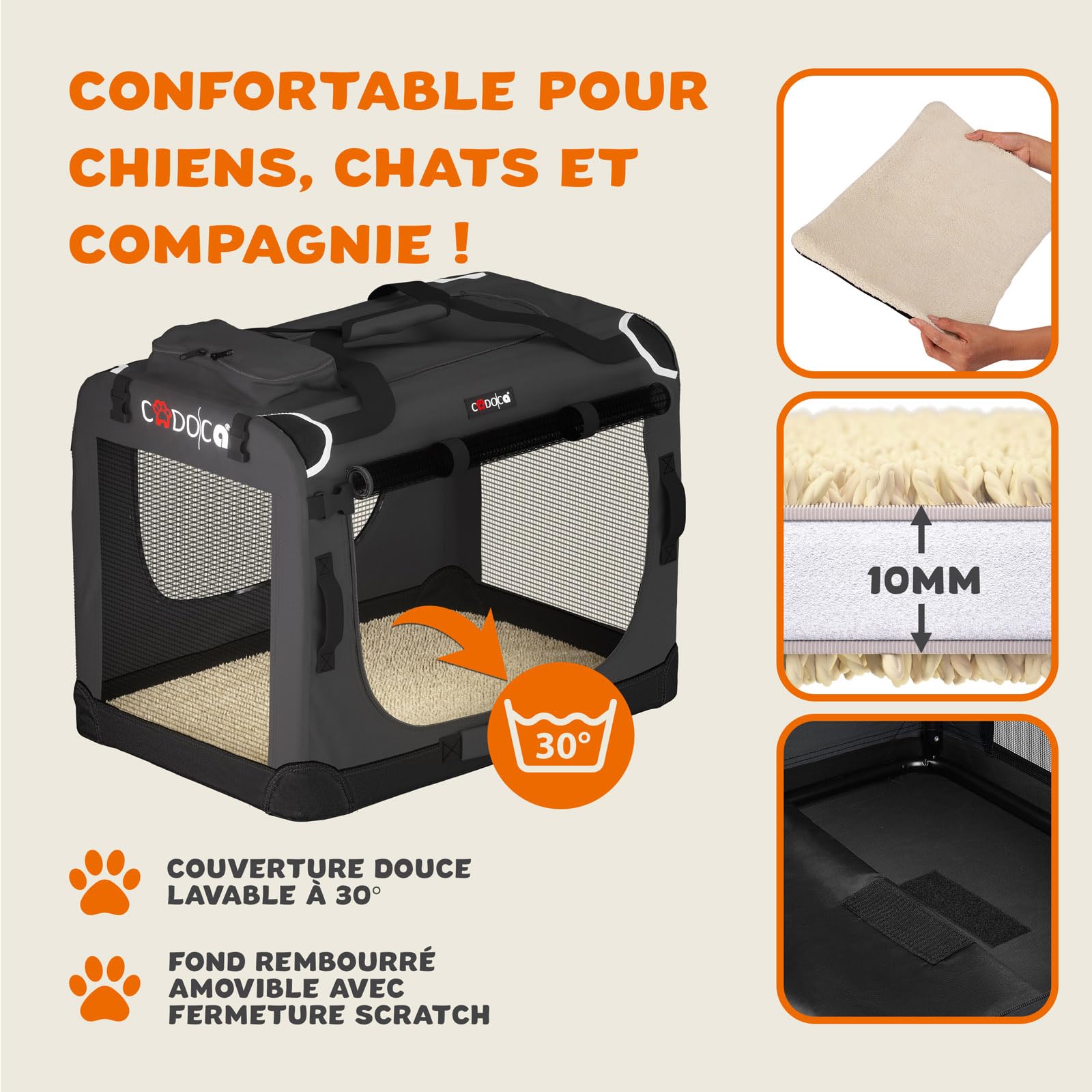 CADOCA® Cage de Transport XL Anthracite pour Animaux Chien Chat Rongeur Respirant Pliable Sac de Transport Matelas Douillet