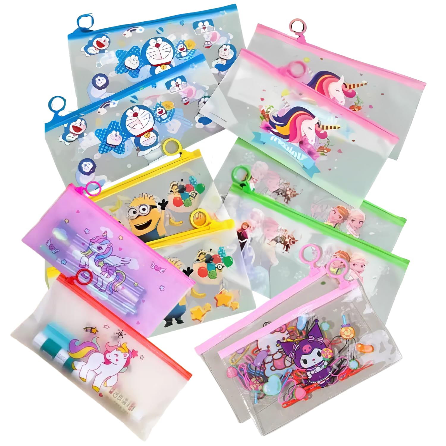 Cartoon Pencil Pouch for Kids (Pack of 12) – Translucent Zipper Stationery Case 24cm X 11.5cm, Waterproof PVC Bag – Birthday Return Gift for Boys and Girls (Assorted)-image-3
