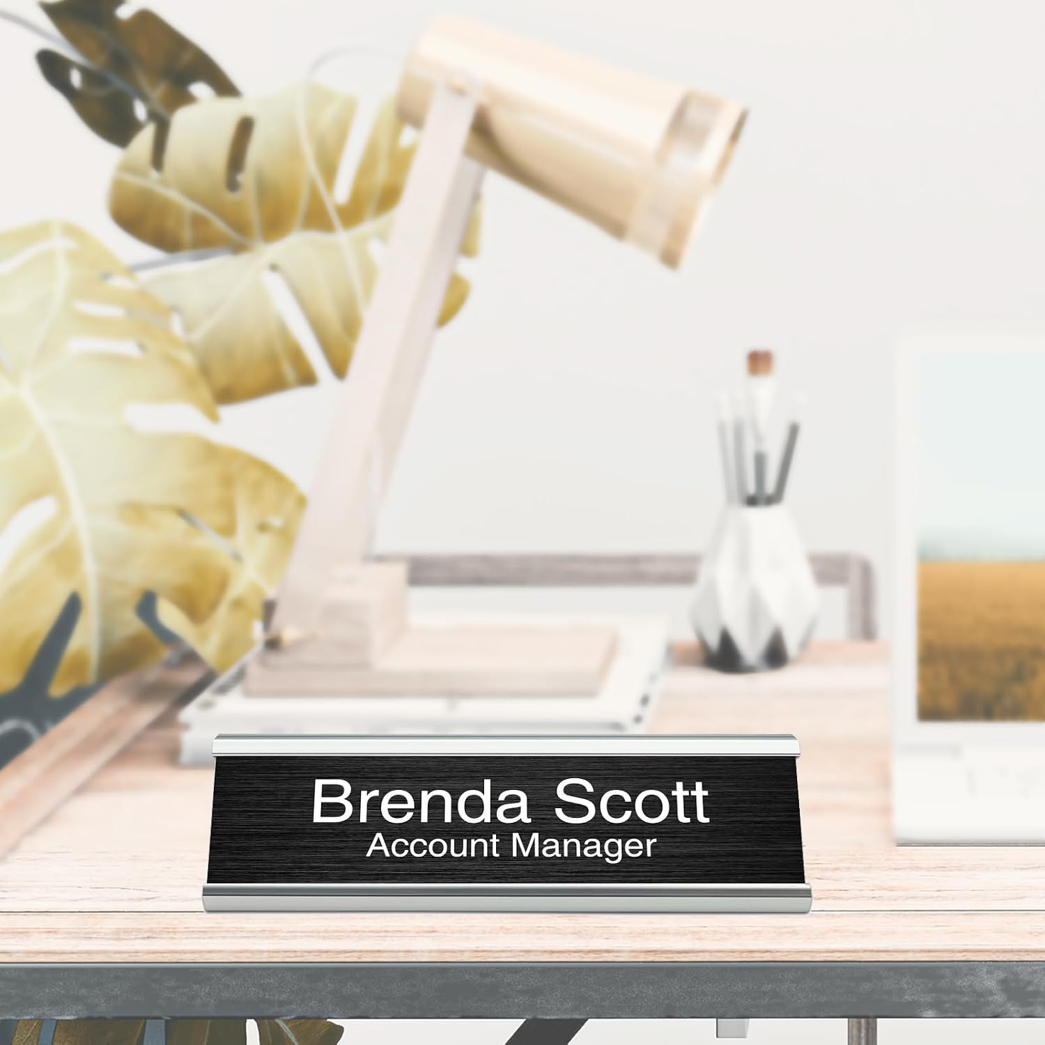10 Pack 2" x 8" Aluminum Desk Name Plate Holder, Office Name Plate Holder for Desks, Desk Sign Holder for Office Conference, Meeting Room or Other Business Event (Silver)