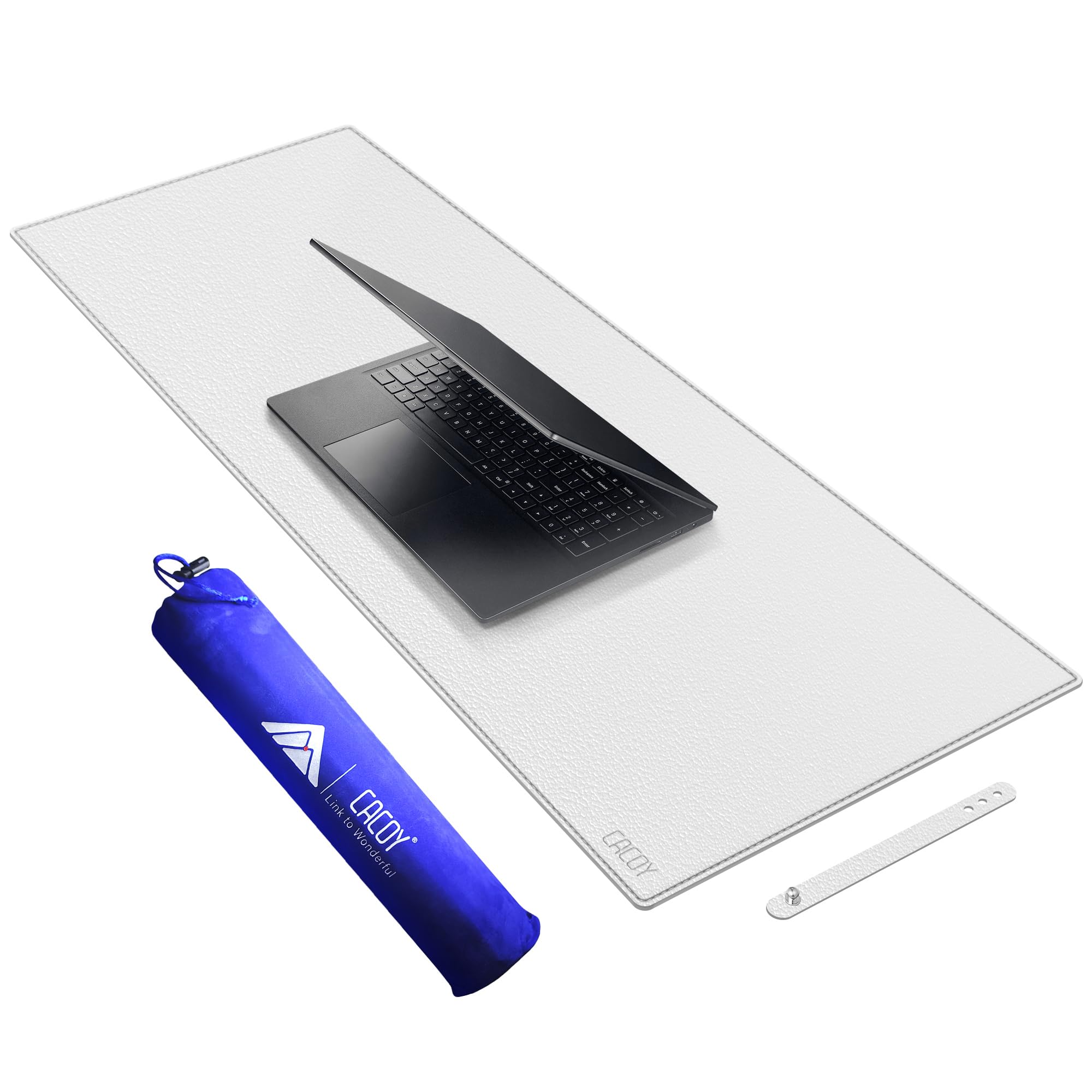 Cacoy 100x40cm Oversized PU Leather Desk Pad - Non-Slip Smooth Mouse Pad Writing Mat Desk Protective Mat for Office, Home, School,Gaming, Working - White (39.4"x15.7")
