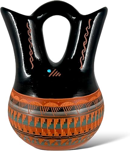 Miniatura 3 de Authentic Native American Pottery, Traditional Navajo Wedding Vase, Hand Painted Pot Made in New Mexico, Artist Signed, Southwestern Home Decor,