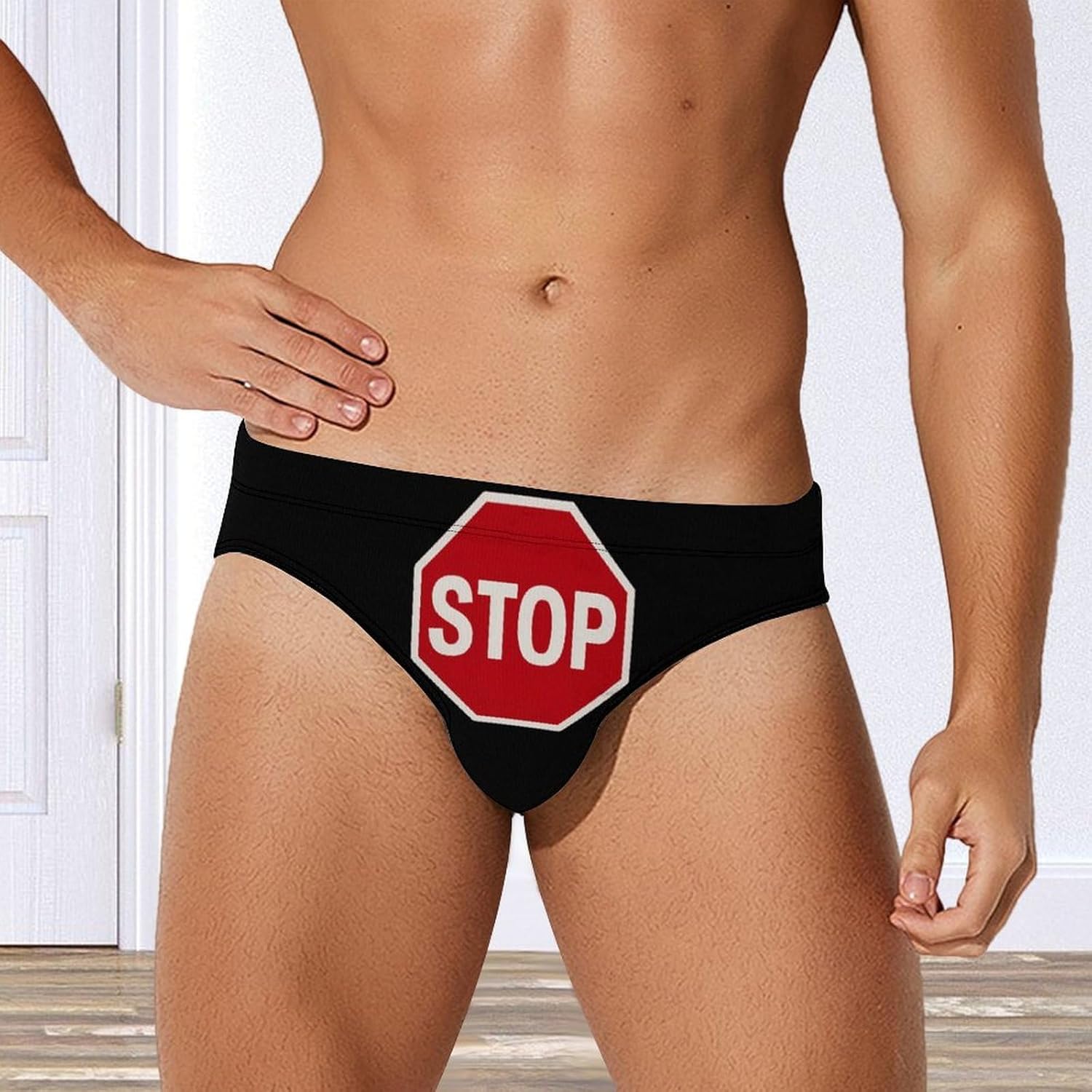 Stop Traffic Sign Men's Swimwear Bikini Swimming Briefs Stretchy Swimsuits Board Surf Shorts Trunks