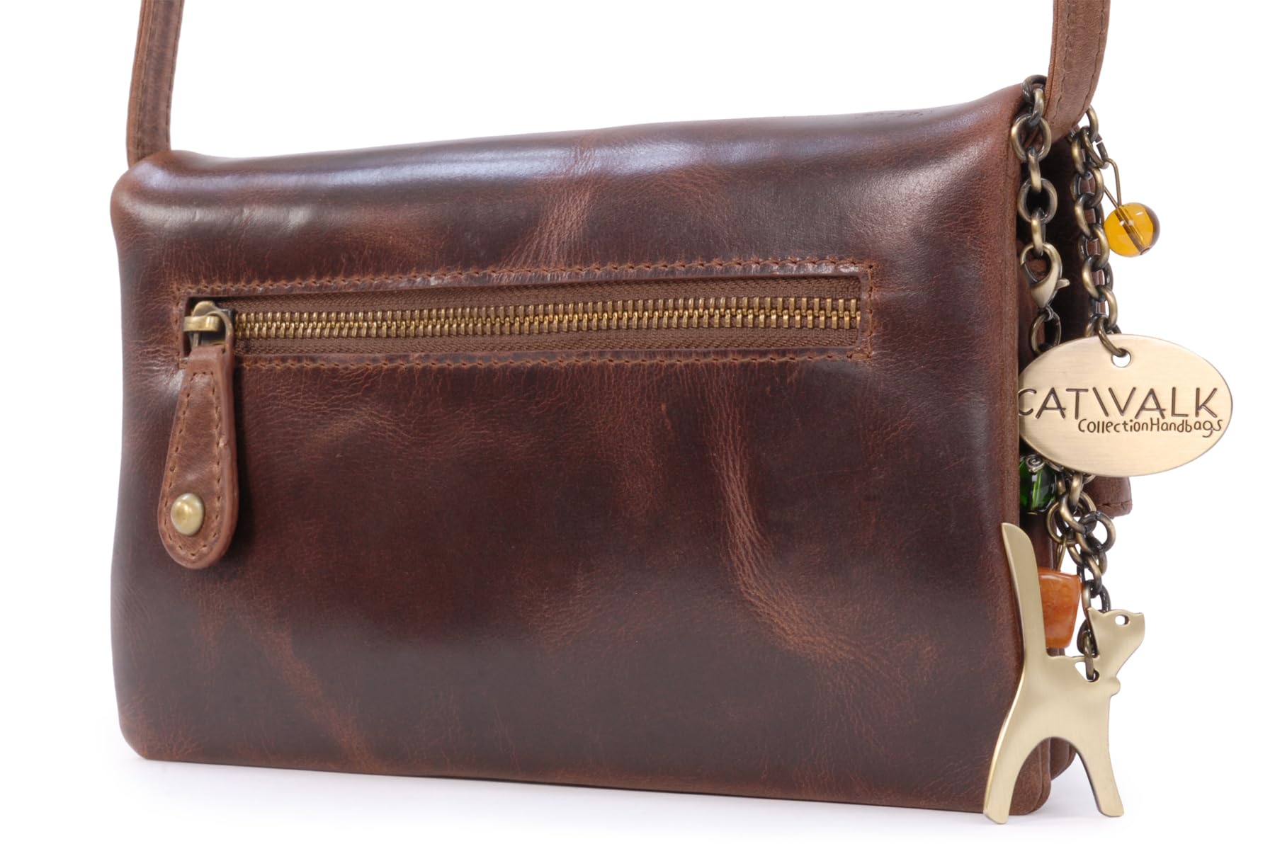Catwalk Collection Handbags - Damen Leder Umhängetasche - Crossbody Bag Klein - Abendtasche - Clutch mit Abnehmbarer Schultergurt - Hannah