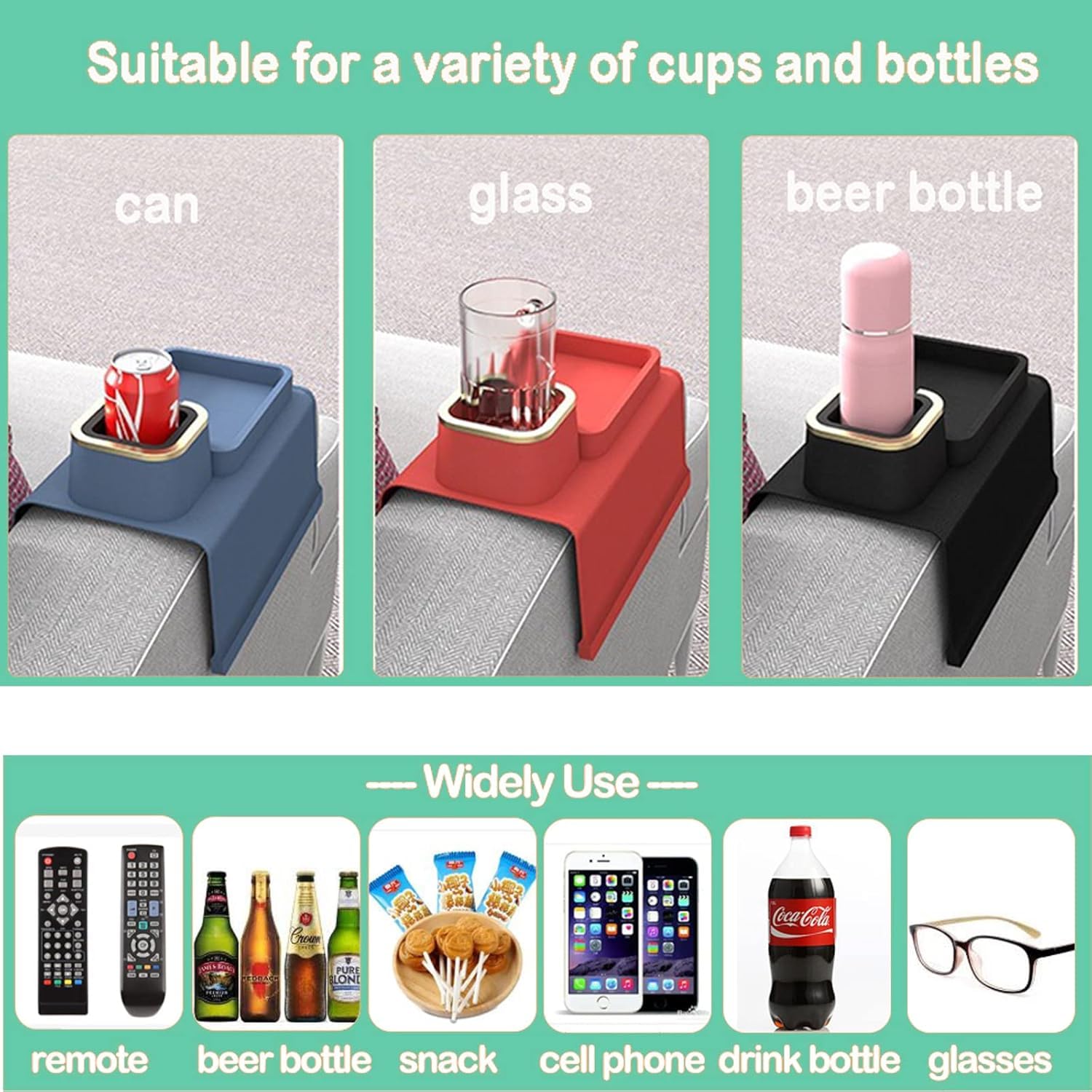 Brikipth Silicone Sofa Armrest Table Couch Drink Holder and Tray Organizer for Remote Snacks Cellphone, Anti-Spill Anti-Slip Design, Gifts for Family Mom Dad Grandma 4