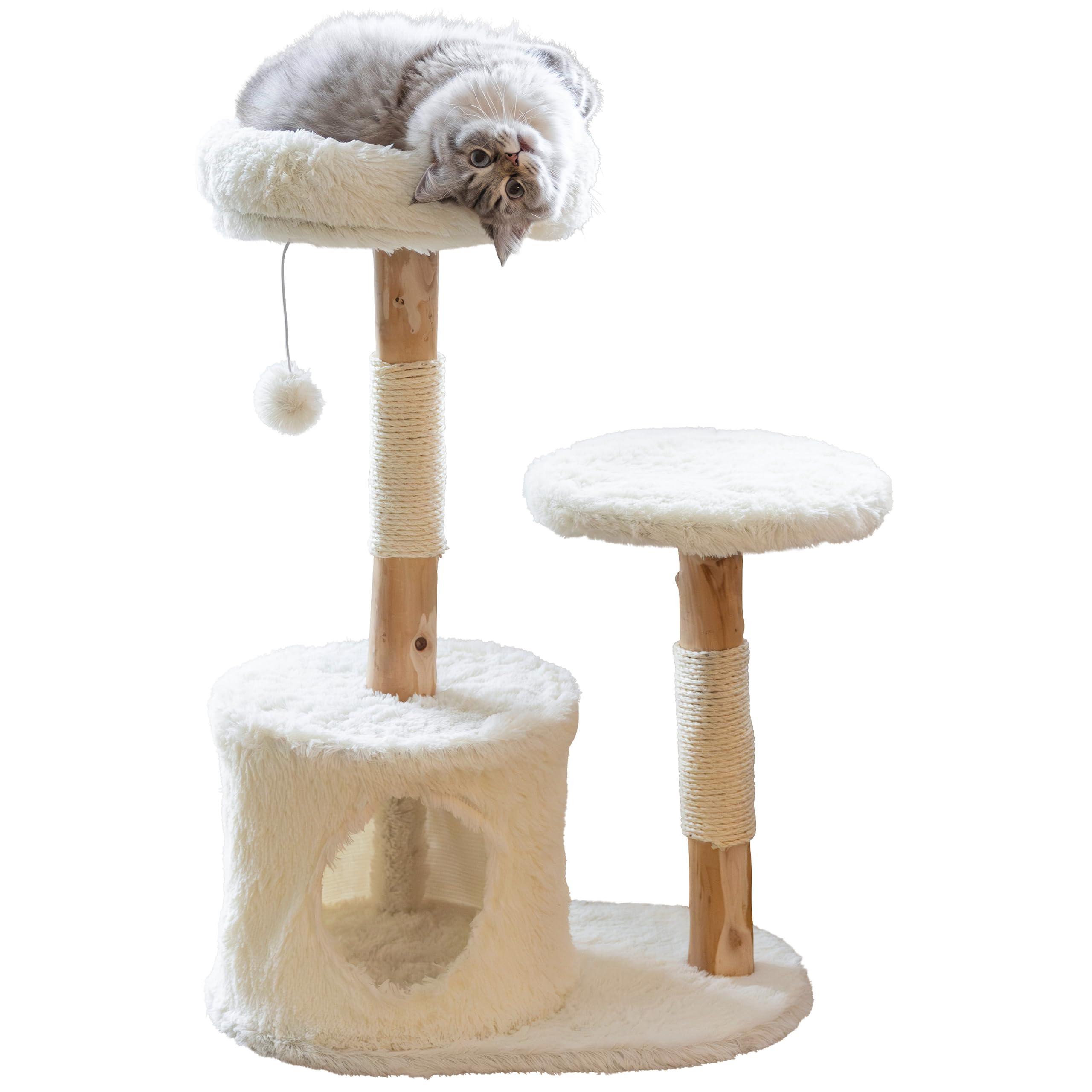 Kerbl Pet Kratzbaum Lucia | Weiß, 90 cm hoch, kompakter Katzenkratzbaum aus Holz mit Kratzbrett für Krallenpflege und Beschäftigung