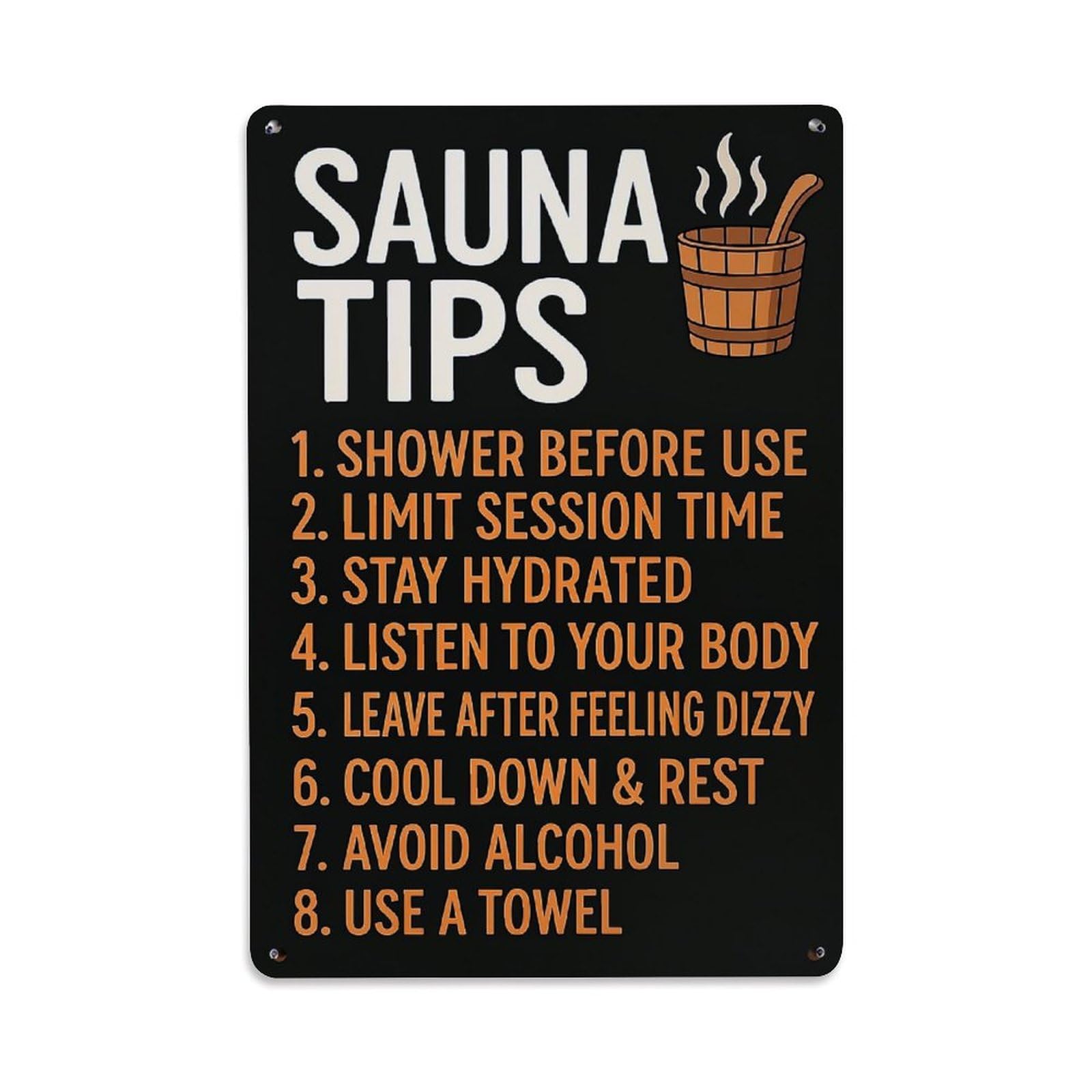 Nestemfo Vintage Sauna Tips Safety Guide List Tin Sign Metal Sign, Living Room,Bar, Home, Bedroom Wall Decor,Retro Metal Poster 8X12 Inches
