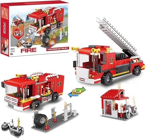 Camión de bomberos de ciudad, estación de bomberos, bloques de construcción, juego de vehículos de bomberos, kit de construcción de bomberos,