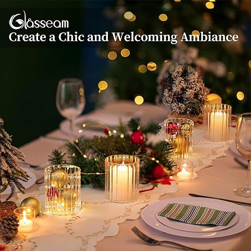 Miniatura 5 de Glasseam Jarrones cilíndricos de vidrio para centros de mesa floreros flotantes transparentes acanalados para flores, moderno jarrón de huracán,